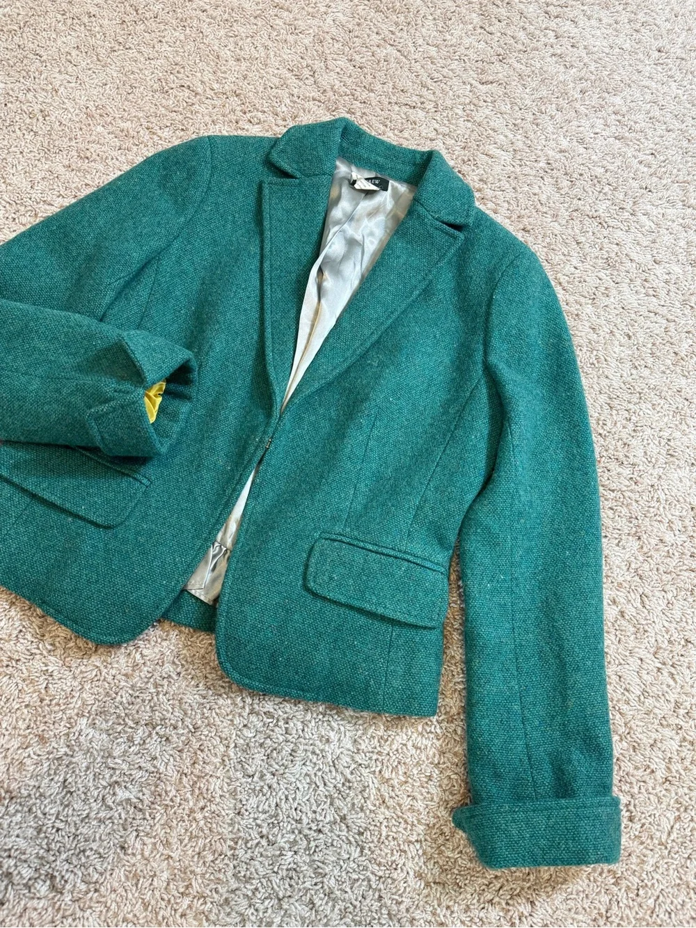 J Crew 100% Wool Green Blazer Jacket Full Lined Size 6P